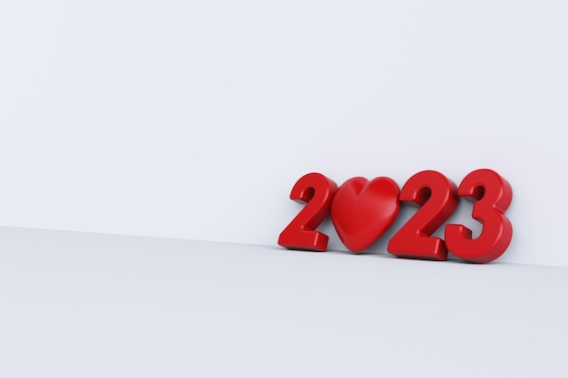 2023 con corazón rojo sobre fondo blanco