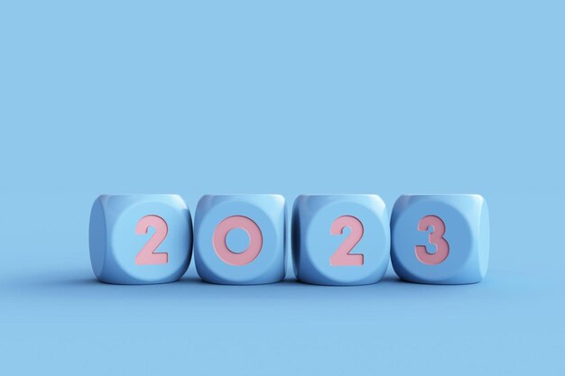 2023 dados escritos sobre fundo azul