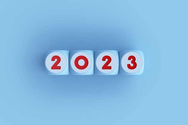 2023 dados escritos sobre fundo azul