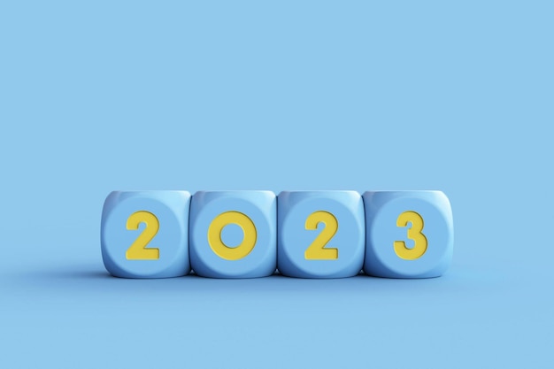 2023 dados escritos sobre fundo azul