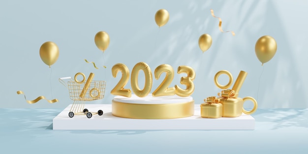 2023 Feliz Ano Novo 3d renderização banner design de layout de folheto x9
