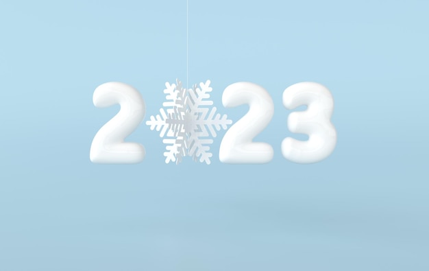 2023 feliz ano novo numerais dígitos brancos e floco de neve para a celebração do natal 2023