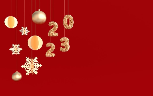 2023 Feliz Ano Novo numerais Dígitos dourados bola de natal decoração de floco de neve para celebração de Natal 2023