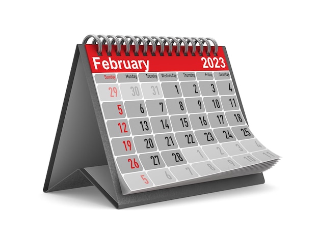 2023-jähriger Kalender für Februar Isolierte 3D-Darstellung