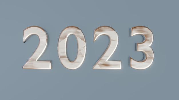 2023 Neujahr metallische Zahlen, 3D-Render