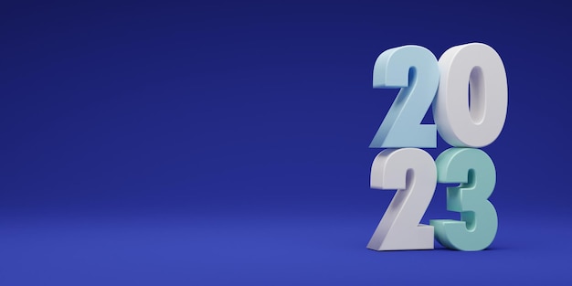 2023 con números 3d sobre fondo claro con representación 3D del concepto Feliz Año Nuevo