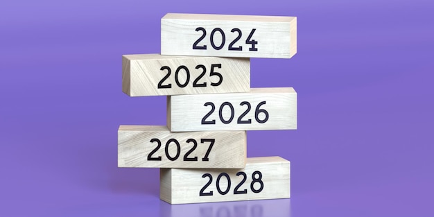 2024 2025 2026 2027 2028 palabras en bloques de madera
