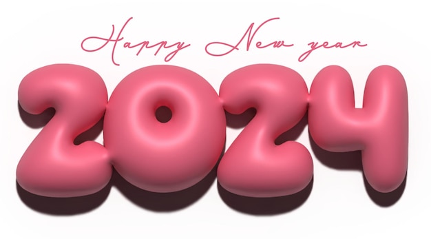 2024 Alphabet Nummer 3D-Rendering Blasballon-Effekt Typographische rosa Farbe