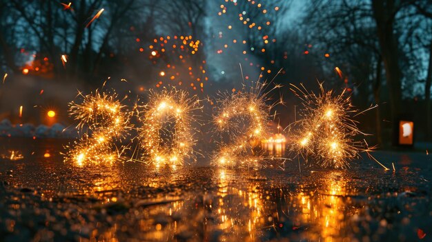 2024 fuegos artificiales eléctricos fuente feliz año nuevo papel tapiz