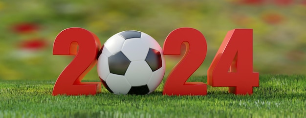 Foto 2024 fußball fußball neujahr fußball auf rasen verwischen natur hintergrund banner 3d render