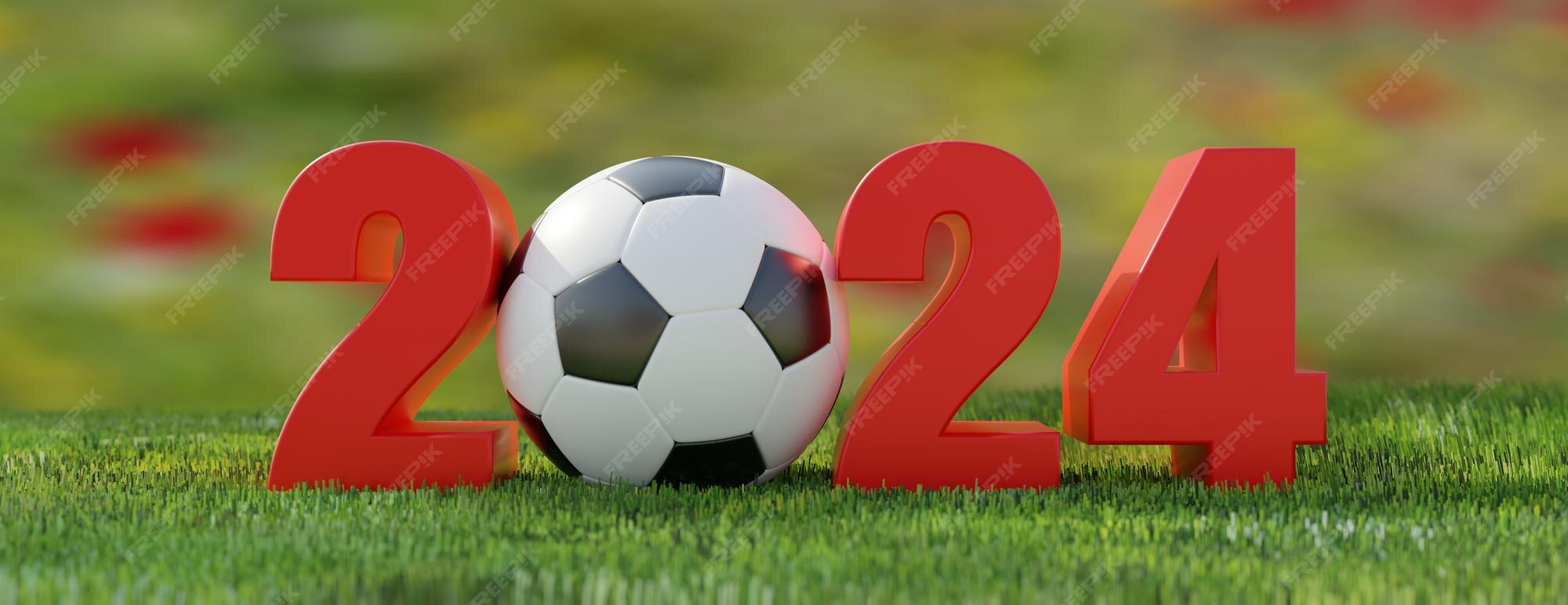 2024 fútbol fútbol año nuevo balón de fútbol en campo de hierba