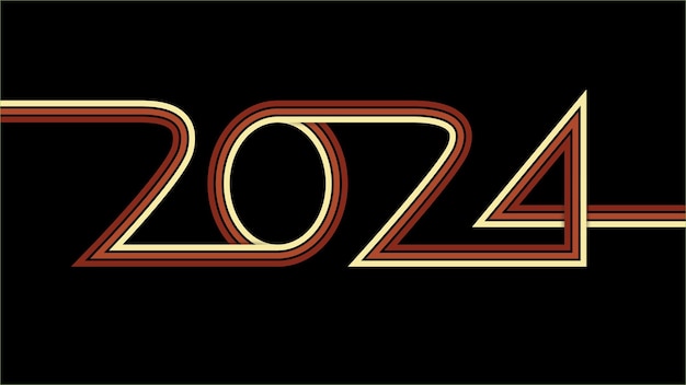 2024 letras en estilo vintage a rayas colores retro de los años 00 años 70 años 80 años 90 años póster de estilo retro