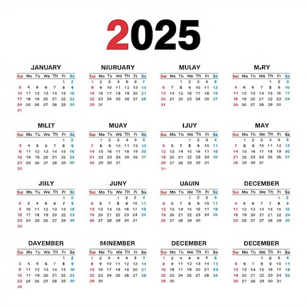 2025 Calendario plantilla fácil de editar combinación roja y negra para su negocio