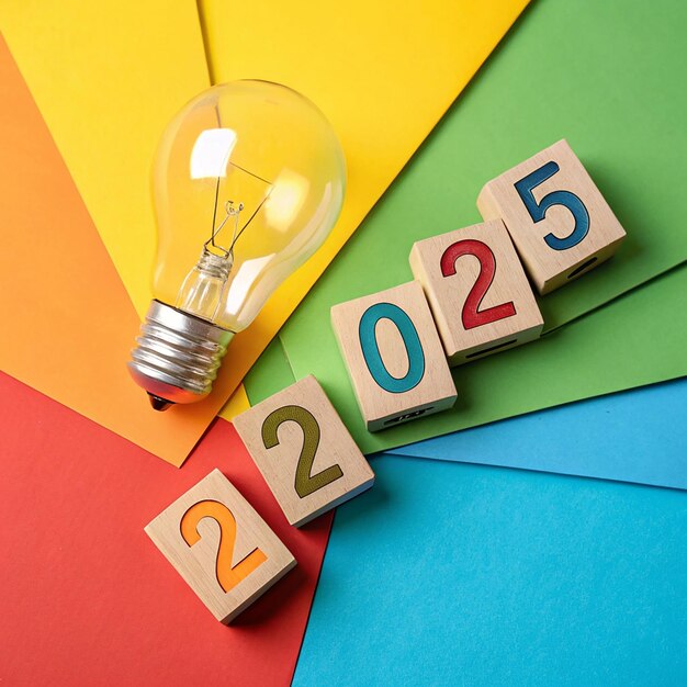 2025 conceptos de inspiración de creatividad con una bombillaNuevo año 2023 con una nueva idea de bombilla