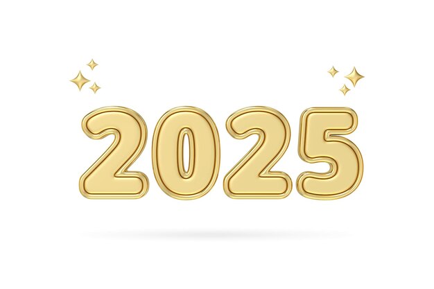 2025 texto dorado con estrellas brillantes que simbolizan el brillo