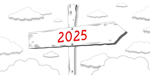 2025 Umrisswegweiser mit einem Pfeil