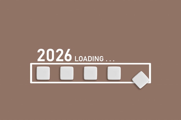 2026 Carga de texto en fondo marrón Ideal para la planificación empresarial tendencias financieras y conceptos económicos futuros