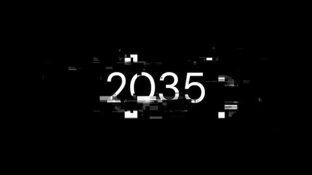 2035 Text mit Bildschirm-Effekten technologischer Störungen