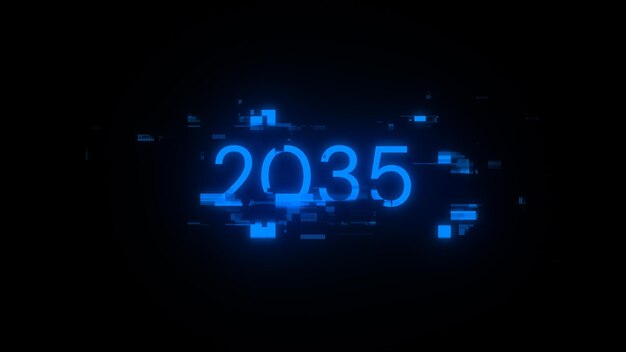 2035 texto con efectos de pantalla de fallas tecnológicas