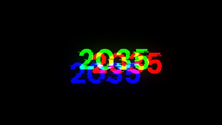 Foto 2035 texto con efectos de pantalla de fallas tecnológicas