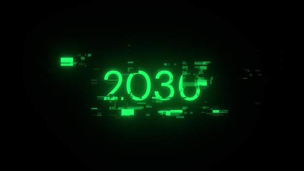 2036 texto com efeitos de tela de falhas tecnológicas