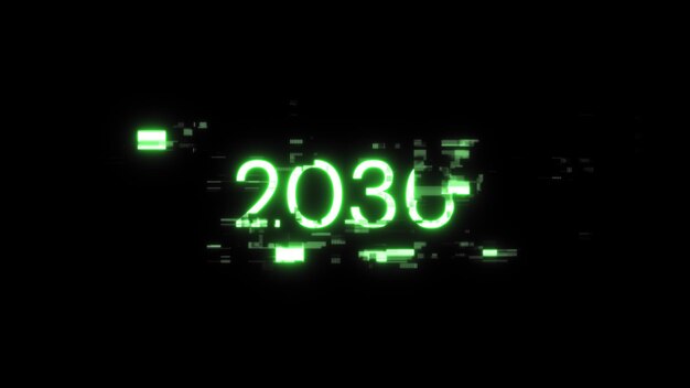 2036 texto con efectos de pantalla de fallas tecnológicas