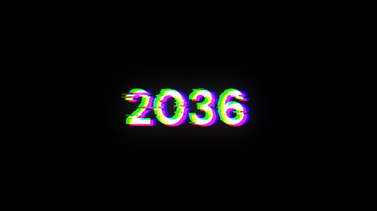 Foto 2036 texto con efectos de pantalla de fallas tecnológicas