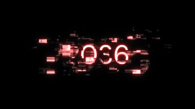 2036 texto con efectos de pantalla de fallas tecnológicas