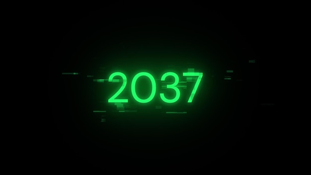 2037 texto com efeitos de tela de falhas tecnológicas