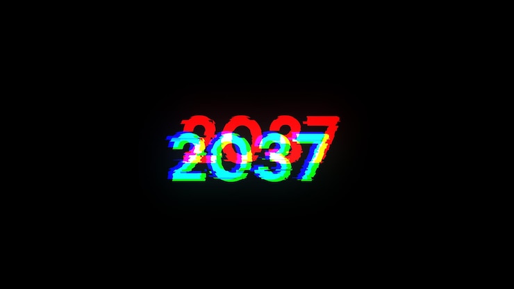Foto 2037 texto con efectos de pantalla de fallas tecnológicas