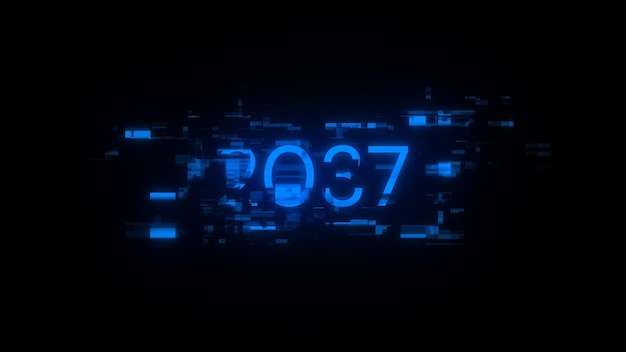 2037 texto con efectos de pantalla de fallas tecnológicas