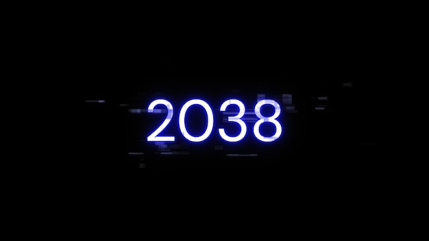 2038 Text mit Bildschirm-Effekten technologischer Störungen