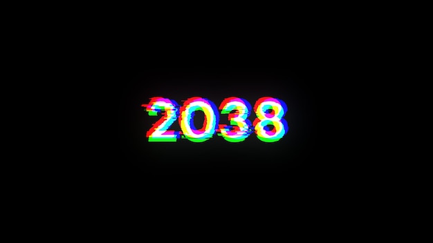 2038 texto con efectos de pantalla de fallas tecnológicas