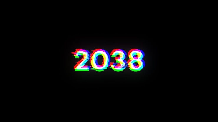 Foto 2038 texto con efectos de pantalla de fallas tecnológicas