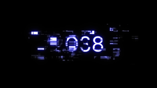 2038 texto con efectos de pantalla de fallas tecnológicas