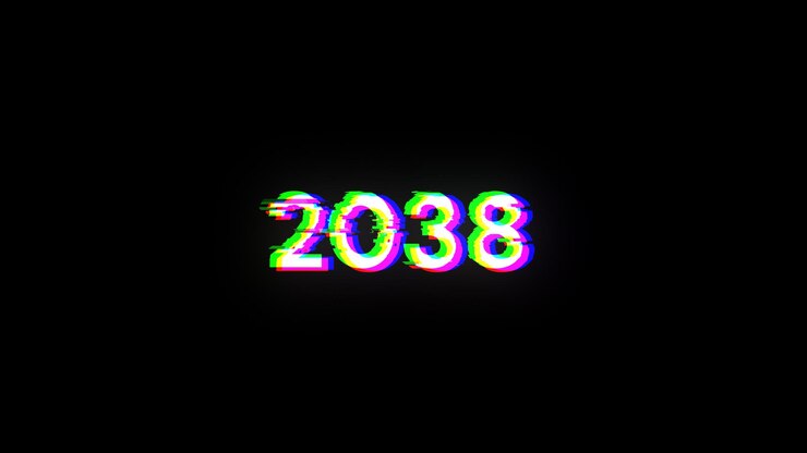 Foto 2038 texto con efectos de pantalla de fallas tecnológicas