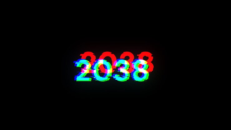 Foto 2038 texto con efectos de pantalla de fallas tecnológicas