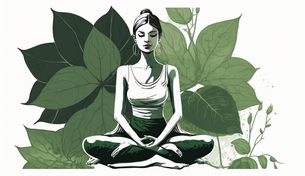 21 de junio día internacional del yoga mujer verde en pose de yoga de loto ai generativo