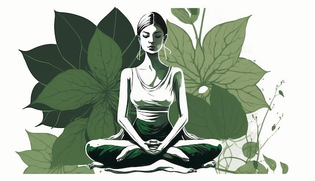 21 de junio día internacional del yoga mujer verde en pose de yoga de loto ai generativo