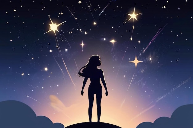 21 Zeige jemanden, der von einer Konstellation von selbstsüchtigen Sternen am Nachthimmel umgeben ist