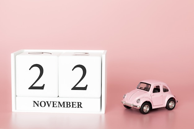 22 de novembro. dia 22 do mês. cubo de calendário com carro