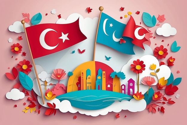 23. April National Souveränität und Kindertag in der Türkei im Stil von geschnittenem Papier Vektor-Illustration