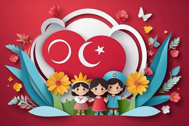 23. April National Souveränität und Kindertag in der Türkei im Stil von geschnittenem Papier Vektor-Illustration