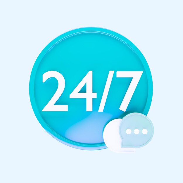 24 horas al día para servicio de soporte tienda tienda ayuda chat y el concepto de horas de trabajo 3d