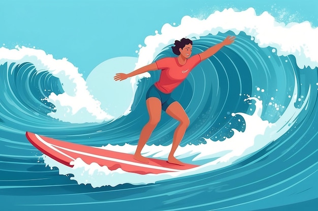 24 Ilustrar uma pessoa surfando em ondas de amor-próprio e autocompaixão