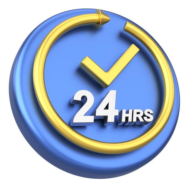 24 Stunden-Symbol den ganzen Tag öffnen 3D-Illustration