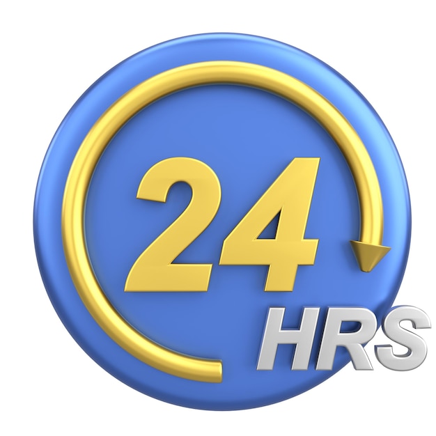 24-Stunden-Symbol Ganztägig geöffnet 3D-Illustration