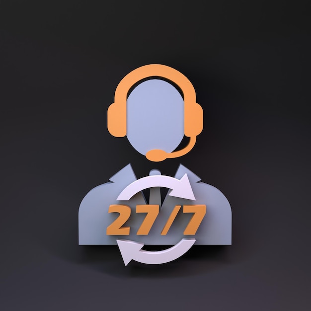 24-Stunden-Symbol und Mann-Symbol 3D-Darstellung