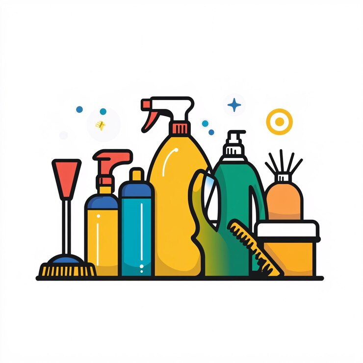 Foto 240805 71 una simple ilustración de icono vectorial que representa el grupo de artículos de productos de limpieza en el centro de un sitio web aislado de fondo blanco