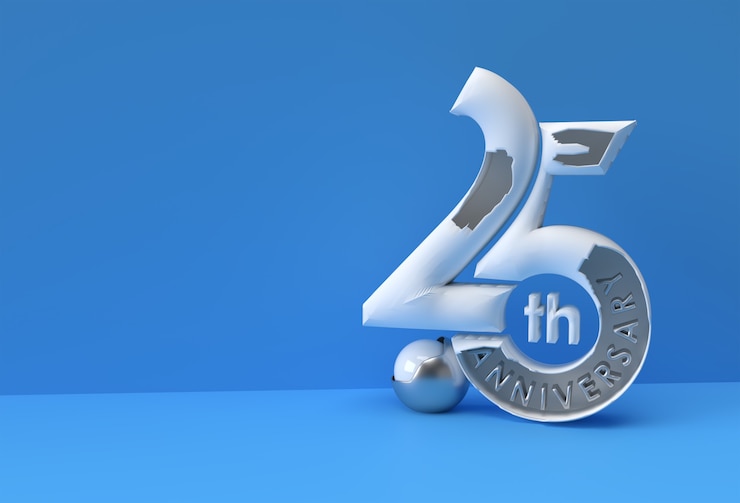 Foto 25 jahre jubiläumsfeier 3d render illustration design.